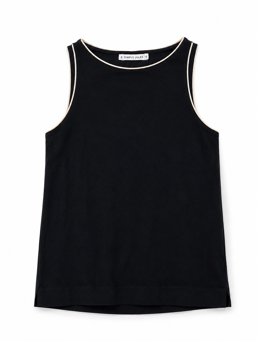 Sincerely Jules Black Tank with Cream Piping